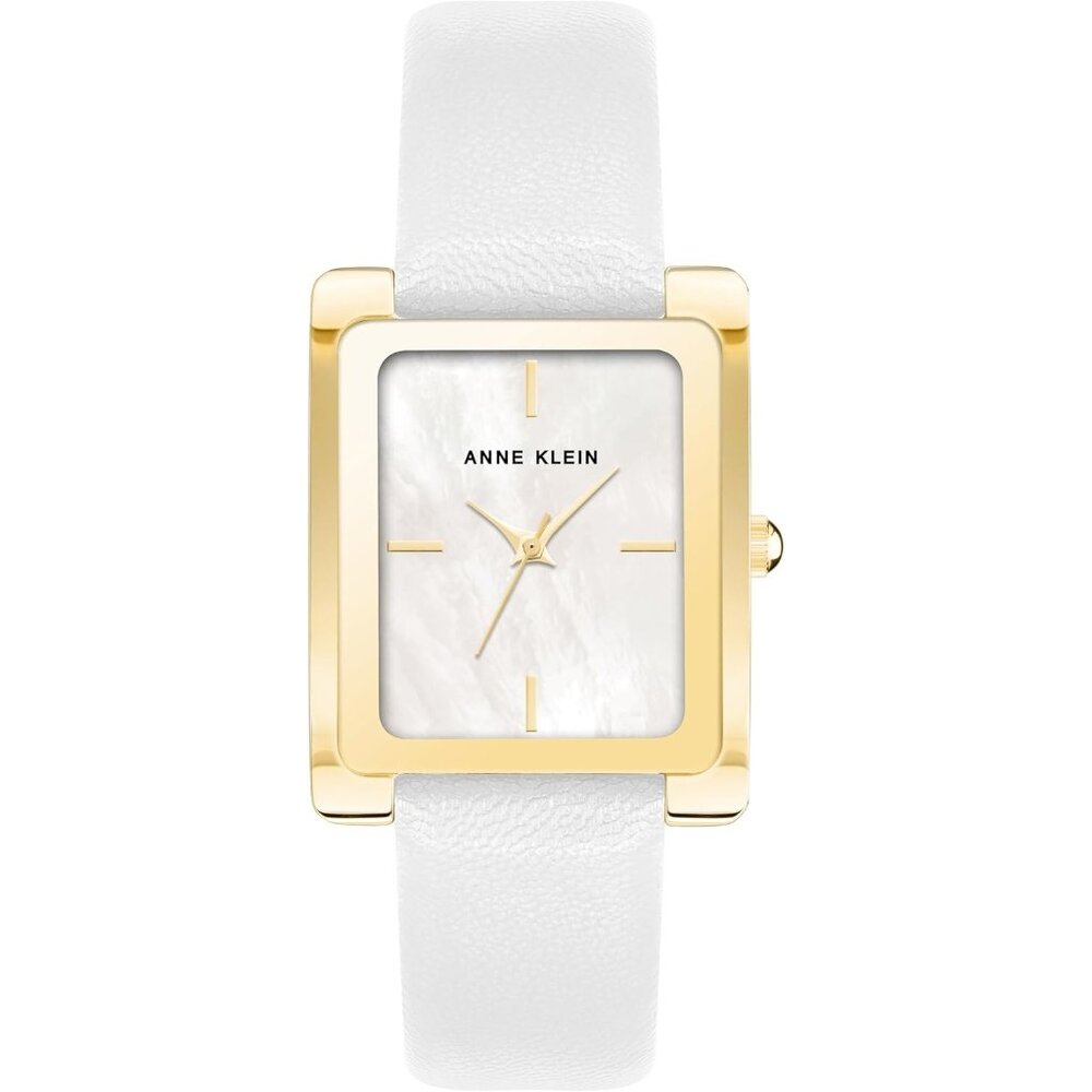 Women's Faux Leather Strap Crystal Lens Pearl White/Gold Buckle Closure Watch